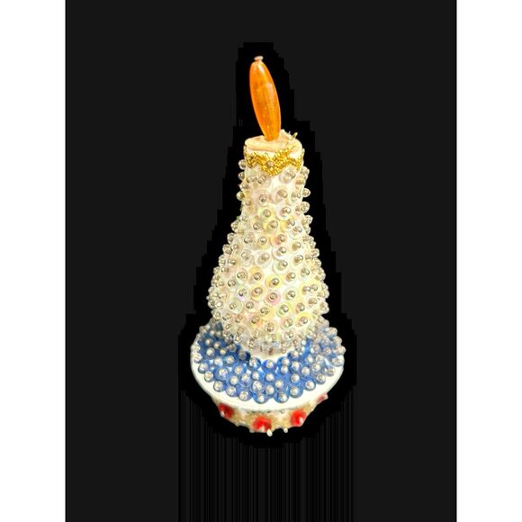 Vintage MCM 5" Candlestick Beaded Sequins Push Pin Christmas Decor Ornament - Picture 4 of 7